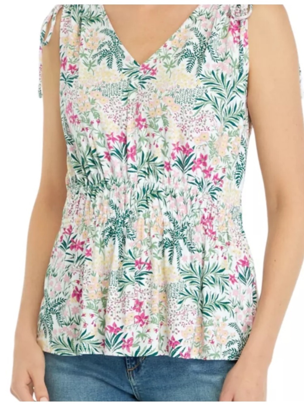 Wonderly Floral V-Neck Floral Tie-Shoulder Camisole Tank Top PL Viscose Blend